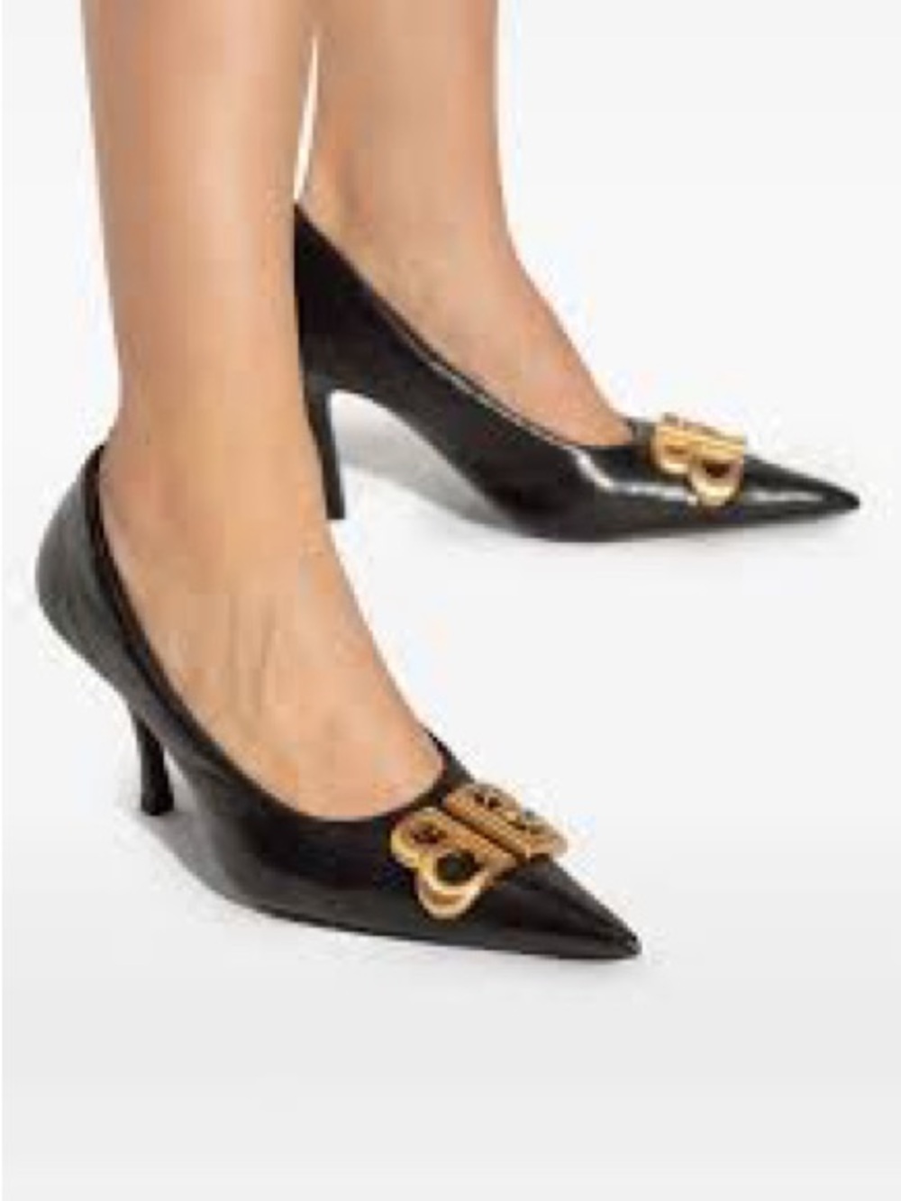 Balenciaga Black Heels with Gold BB logo